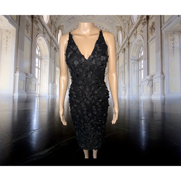 Xscape Black Floral Appliqué Maxi Dress Size 2 Prom Fairy Romantic Bridesmaid‎ - Picture 1 of 12